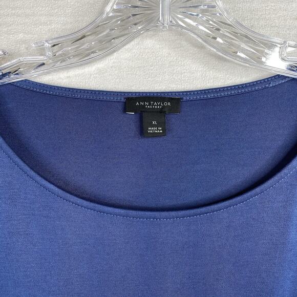 Ann Taylor T-Shirt XL Womens Blue Cozy Slub Round Neck Cap Sleeve Boxy Stretch - Picture 2 of 6